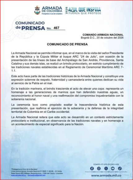 Armada explicó el brindis con el presidente De la Espriella