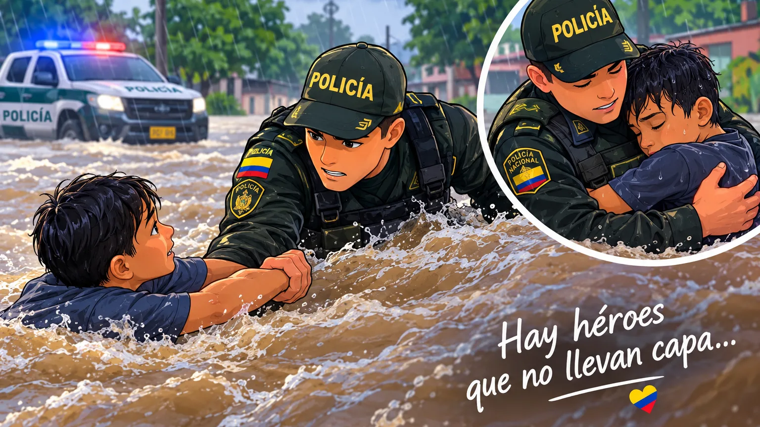 ¡Héroe sin capa! Policía arriesga su vida para salvar a un niño en Colombia