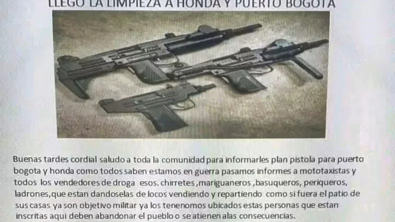 Temor en Honda por panfleto amenazante atribuido a un supuesto grupo armado ilegal