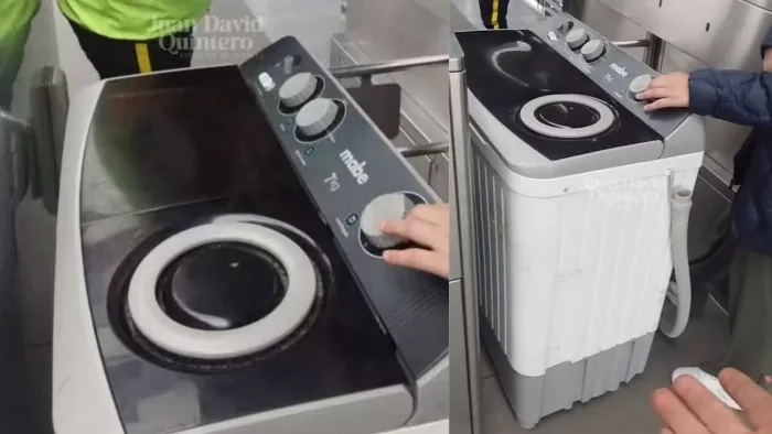 Pasajera intenta ingresar un electrodoméstico de gran tamaño a estación de transporte