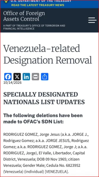 Rodriguez sale de la lista OFAC