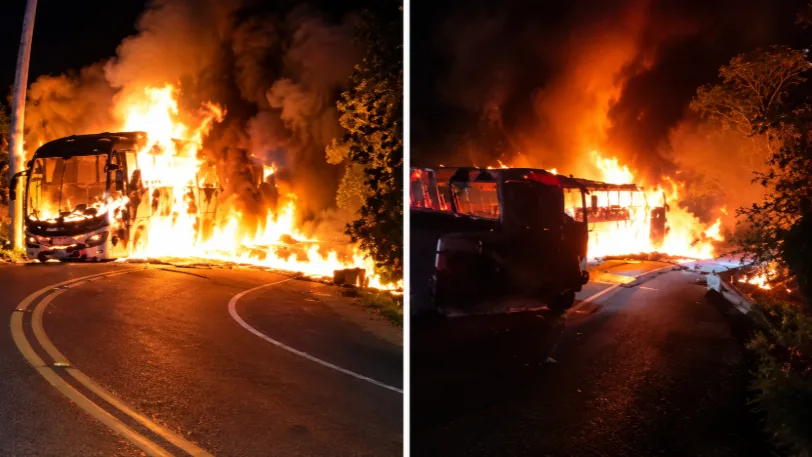 Grave accidente en Cundinamarca: bus se incendió tras choque con motocicleta
