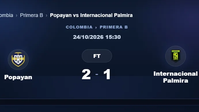 Popayán vence a Internacional Palmira y suma tres puntos en el fútbol colombiano