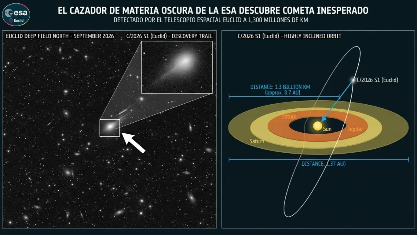 El telescopio Euclid halla un cometa inesperado a 1,300 millones de kilómetros la tierra