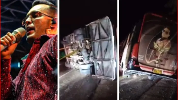 Dos heridos deja volcamiento del bus en el que viajaba Alexis Escobar y su agrupación