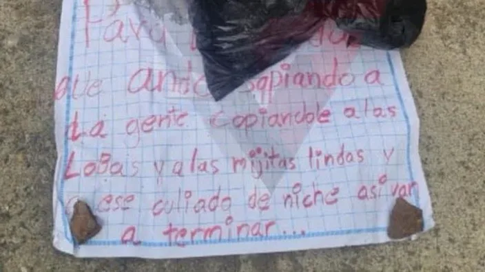 Hallan restos humanos de una menor de edad junto a un panfleto amenazante en vía pública