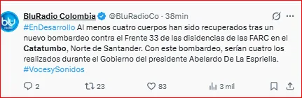Bombardeo al frente 33 en Catatumbo