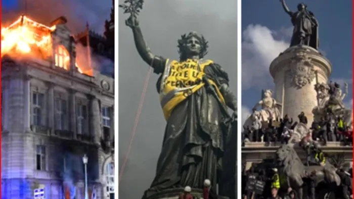 Protestas en Francia 2.000 detenidos: La estatua de Marianne cubierta con chaleco amarillo
