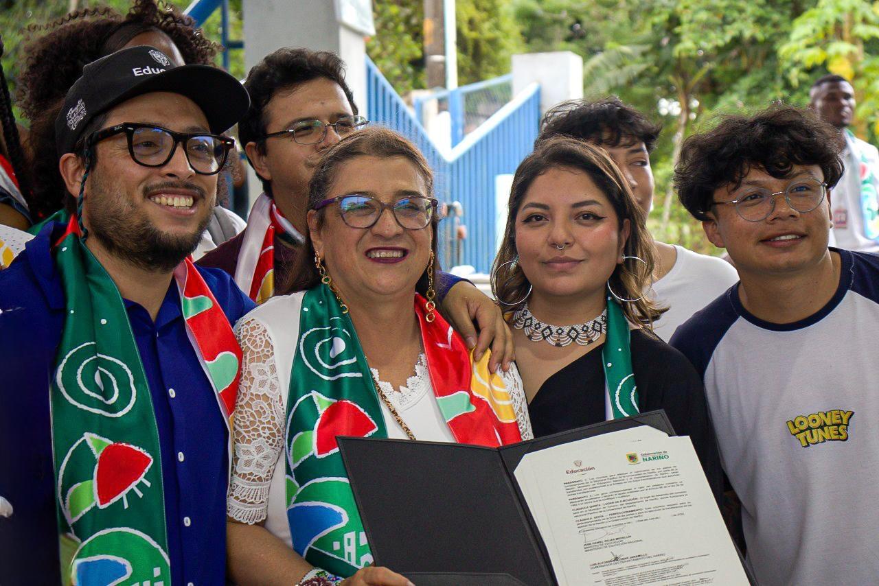 De izquierda a derecha: Ricardo Moreno Patiño, viceministro de Educación; Martha Sofía González Insuasti, rectora de la Universidad de Nariño; María Camila Díaz Delgado, funcionaria del Ministerio de Educación; y John Sebastián Castro, líder estudiantil.