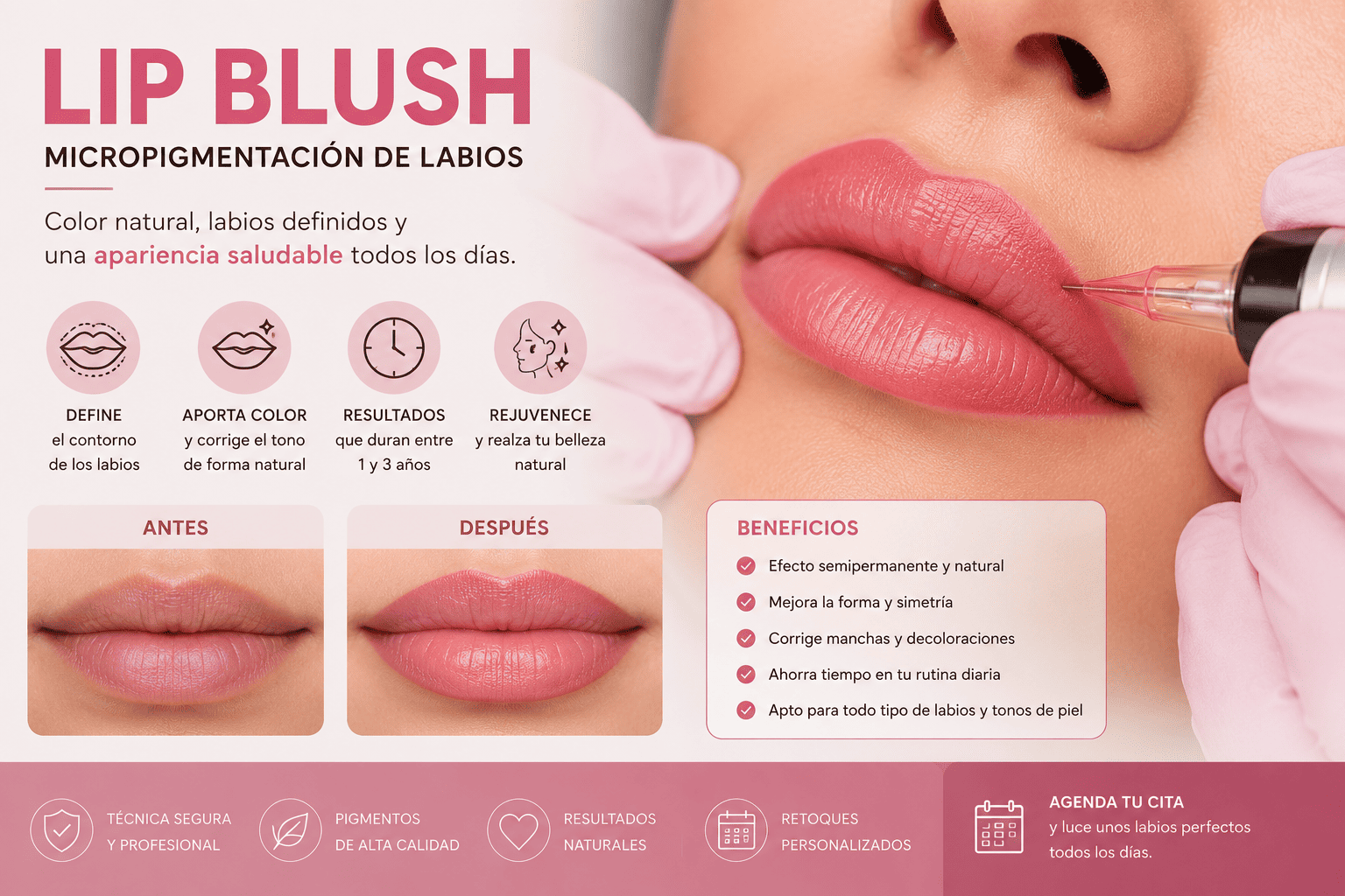 El Lip Blush se posicionó como uno de los procedimientos estéticos más populares para quienes desean labios con apariencia saludable, definida y natural. Esta técnica de micropigmentación de labios aporta color, corrige imperfecciones y mejora visualmente la simetría sin necesidad de maquillaje permanente.
