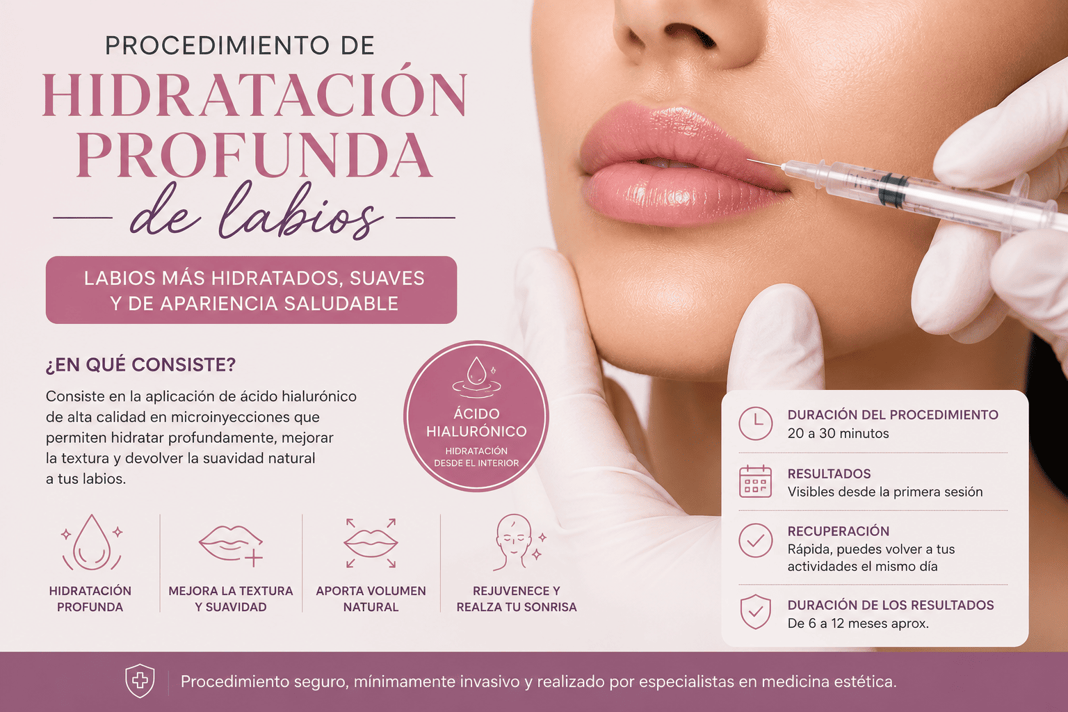 La hidratación profunda de labios se ha convertido en uno de los procedimientos estéticos más solicitados en 2026 debido a sus resultados naturales y al efecto rejuvenecedor que aporta al rostro. Este tratamiento busca recuperar la suavidad, elasticidad y apariencia saludable de los labios mediante técnicas mínimamente invasivas enfocadas en mejorar la hidratación desde el interior.
