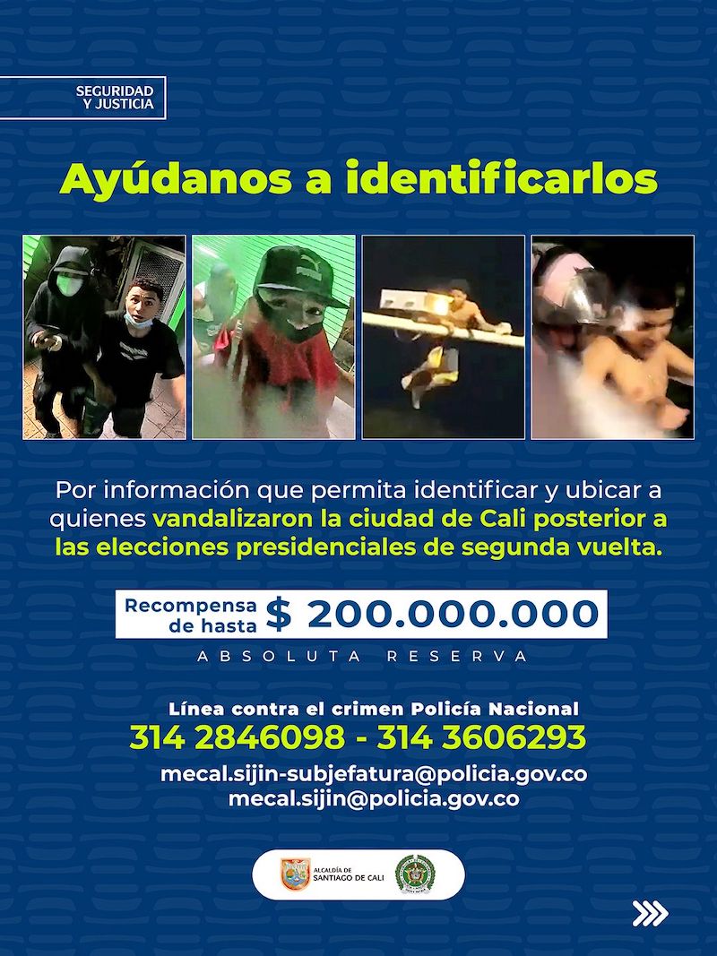 Alcaldía de Cali ofrece $200 millones por información sobre los vándalos del 21 de junio